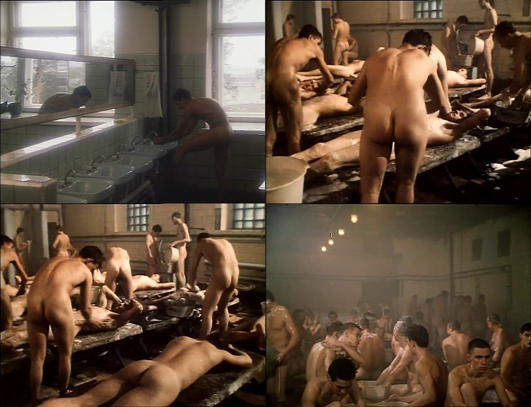 nude Russian soldiers taking shower in big group