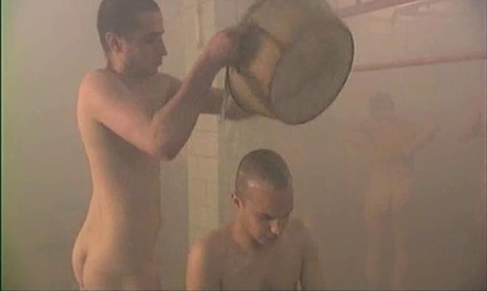 cadets from Russia washing nude in bathhouse